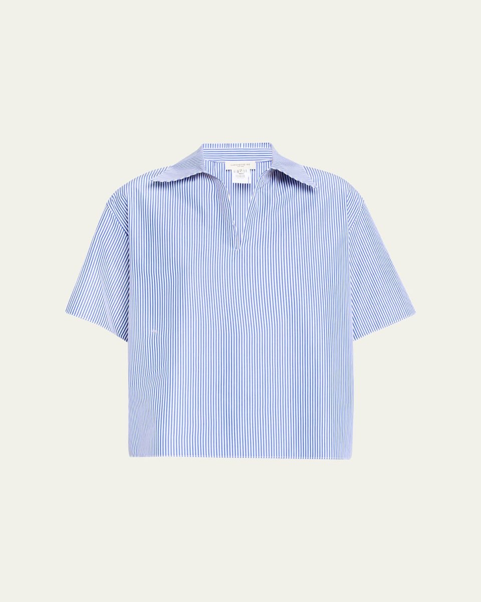 Striped Point-Collar Popover Blous